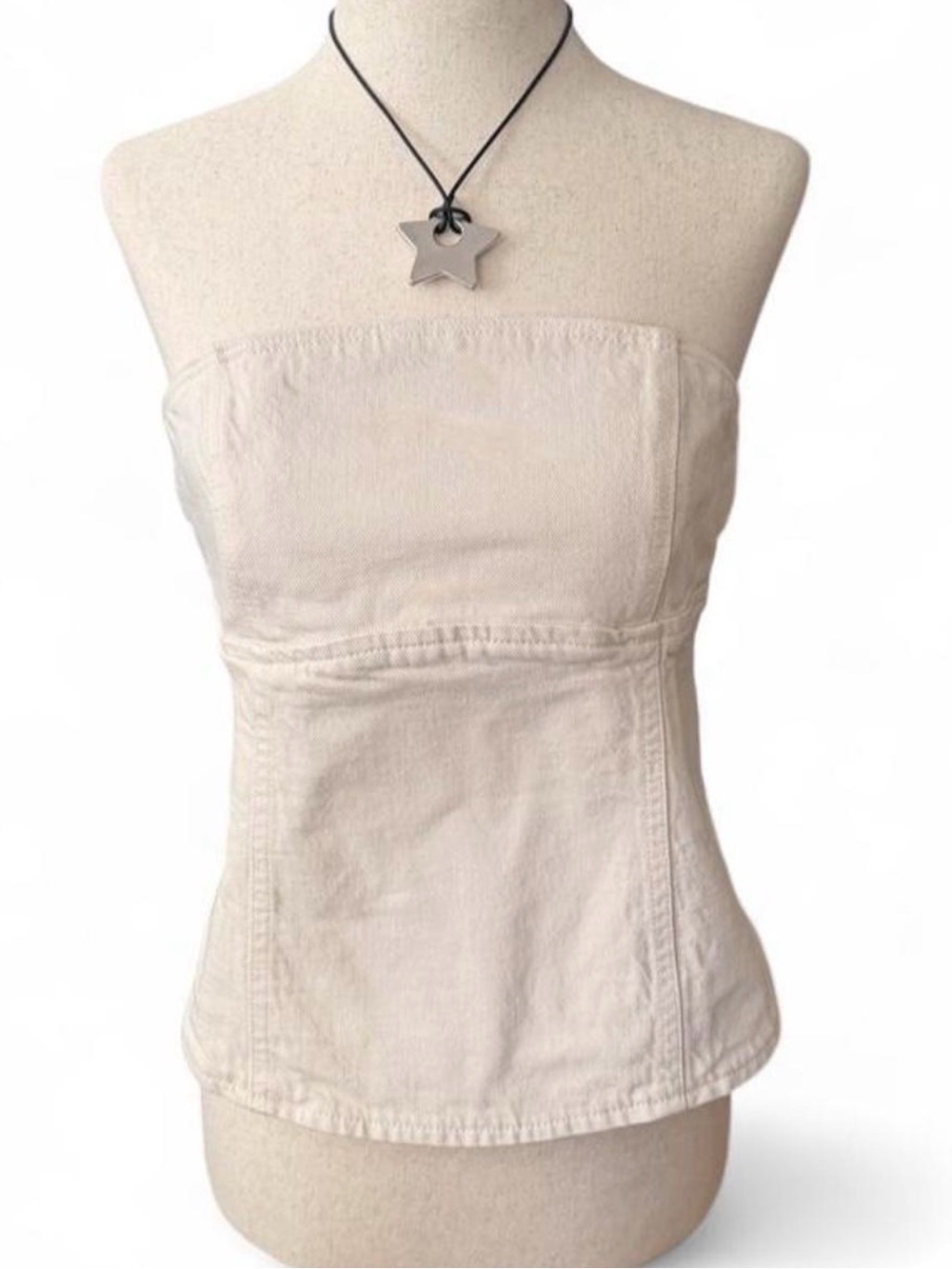 Zara Cream Denim Strapless CorsetTop - Women's L